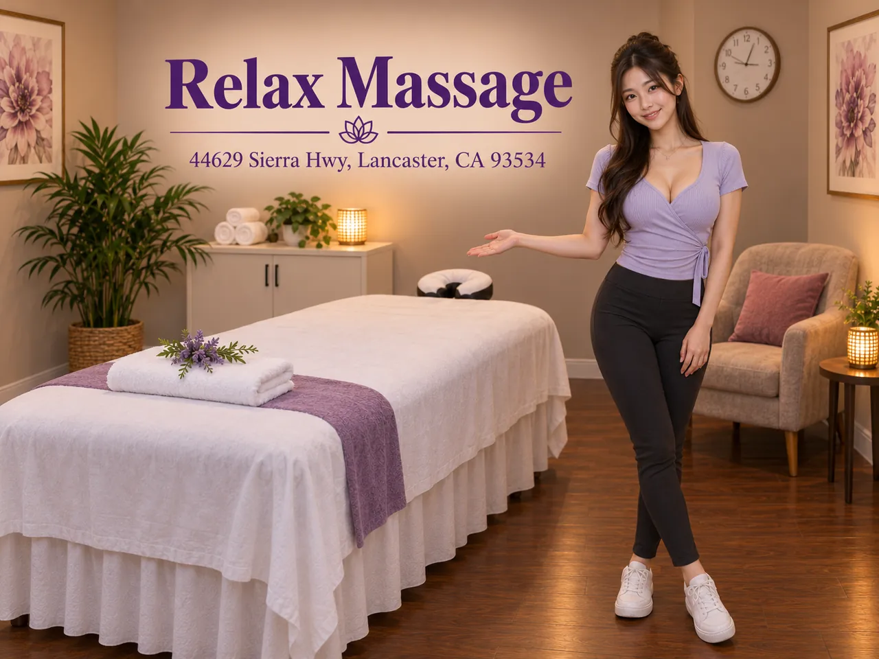 Friendly staff in a clean, private room at Relax Massage near Rancho Vista, CA
