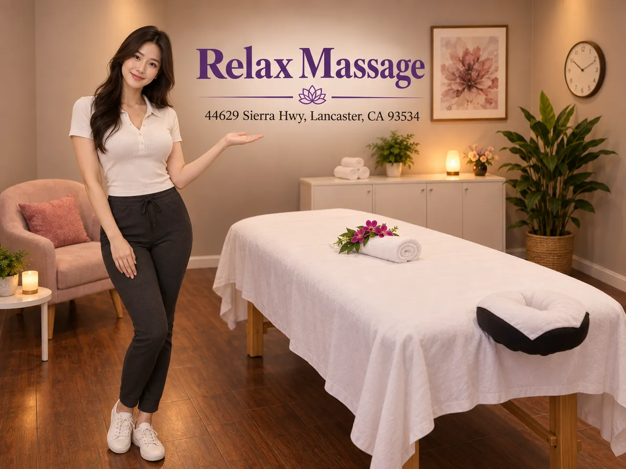 Friendly staff in a clean, private room for Muscle Tension Massage at Relax Massage in Lancaster, CA