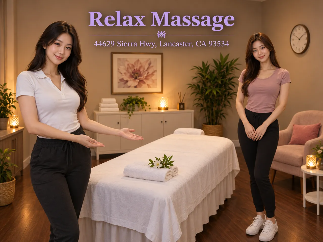 Friendly staff in a clean, private room at Relax Massage near Palmdale, CA