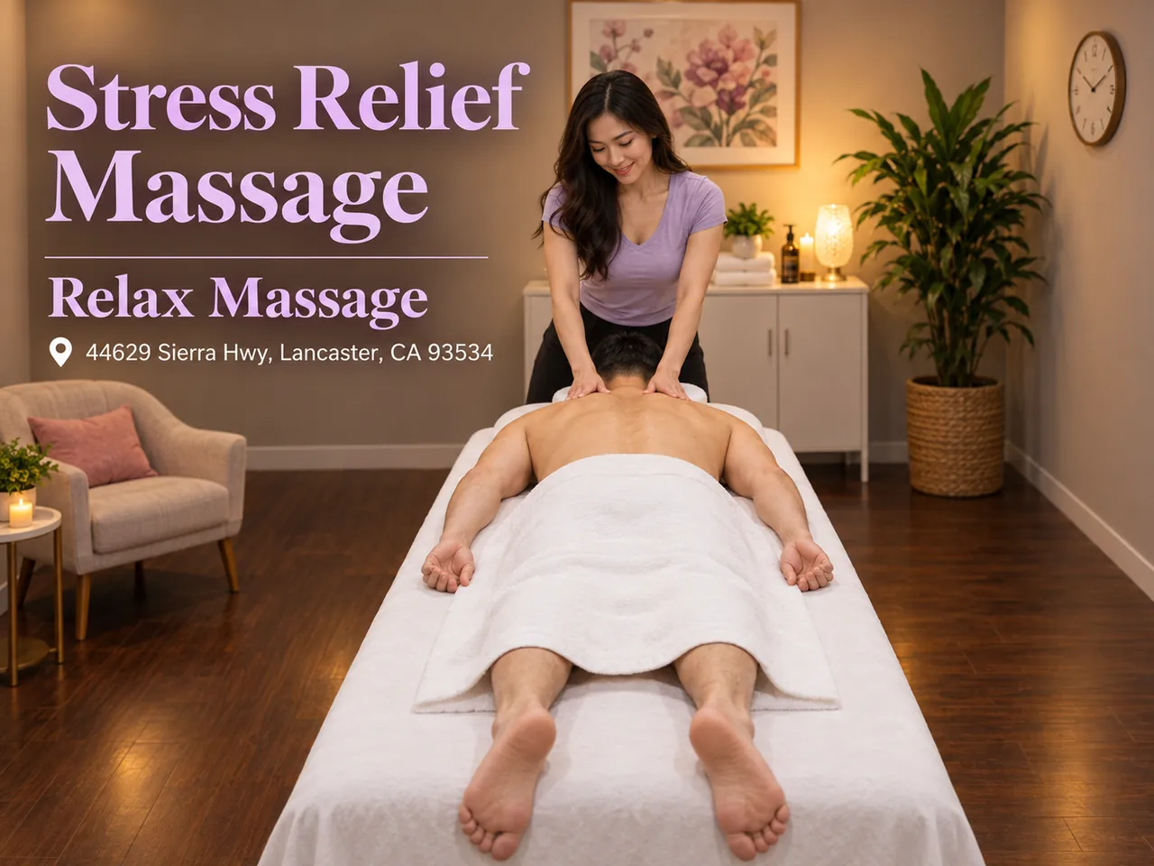 Stress relief massage on the neck and shoulders at Relax Massage in Lancaster, CA